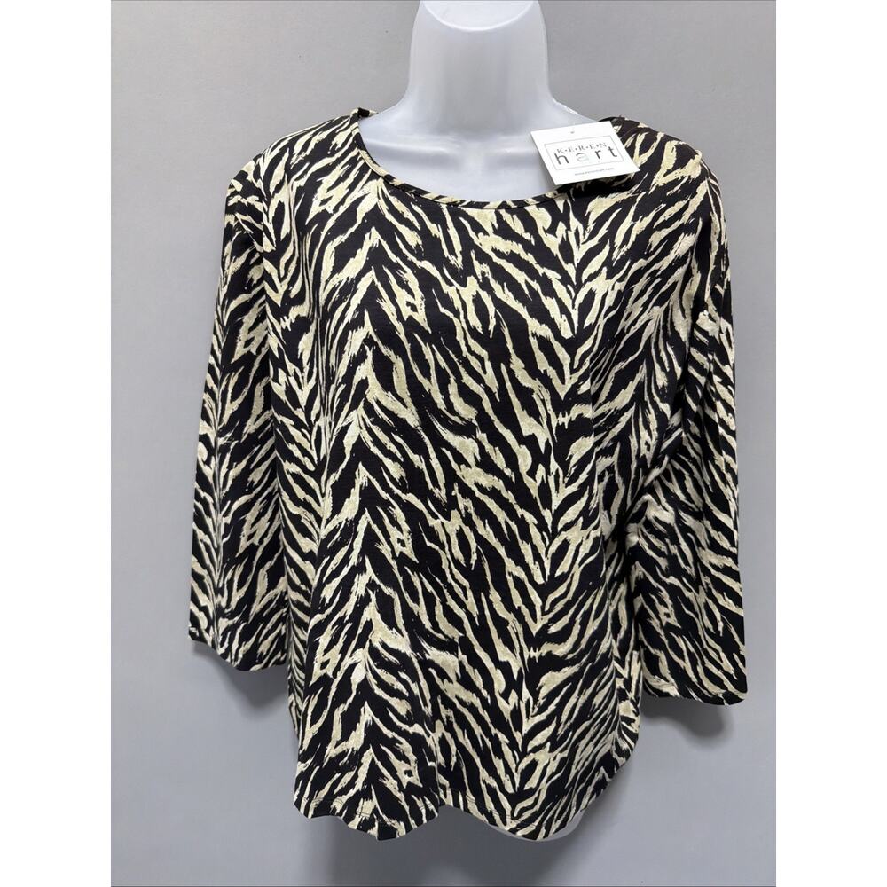 Vintage Keren Hart Womens Blouse Top L Animal Print New